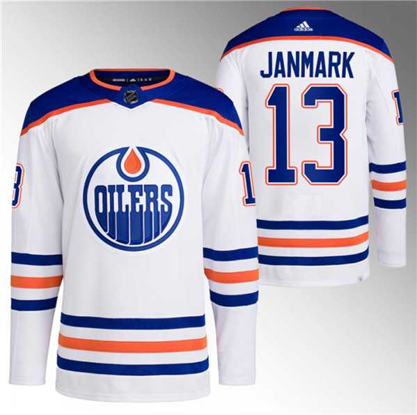 Mens Edmonton Oilers #13 Mattias Janmark White Stitched Jersey Dzhi